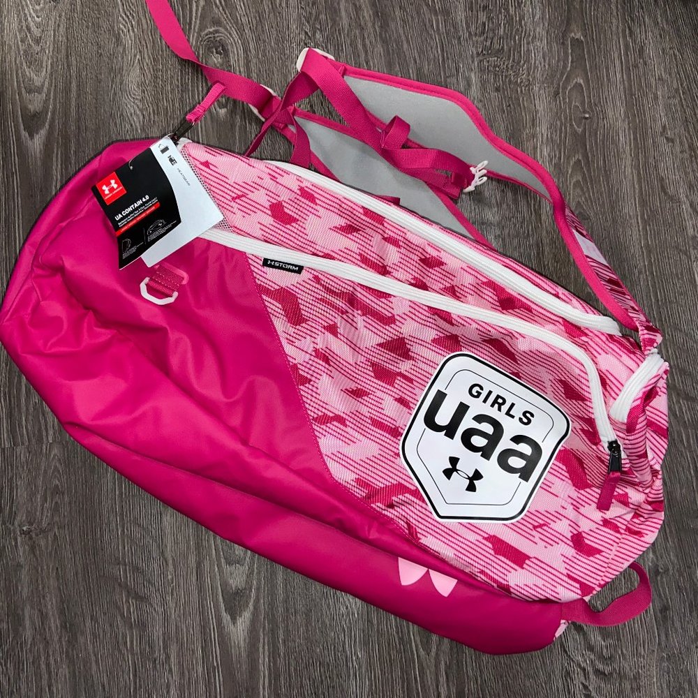 Under Armour UA UAA Grils Contain 4.0 Backpack Duffle Bag Pink Basketball EYBL